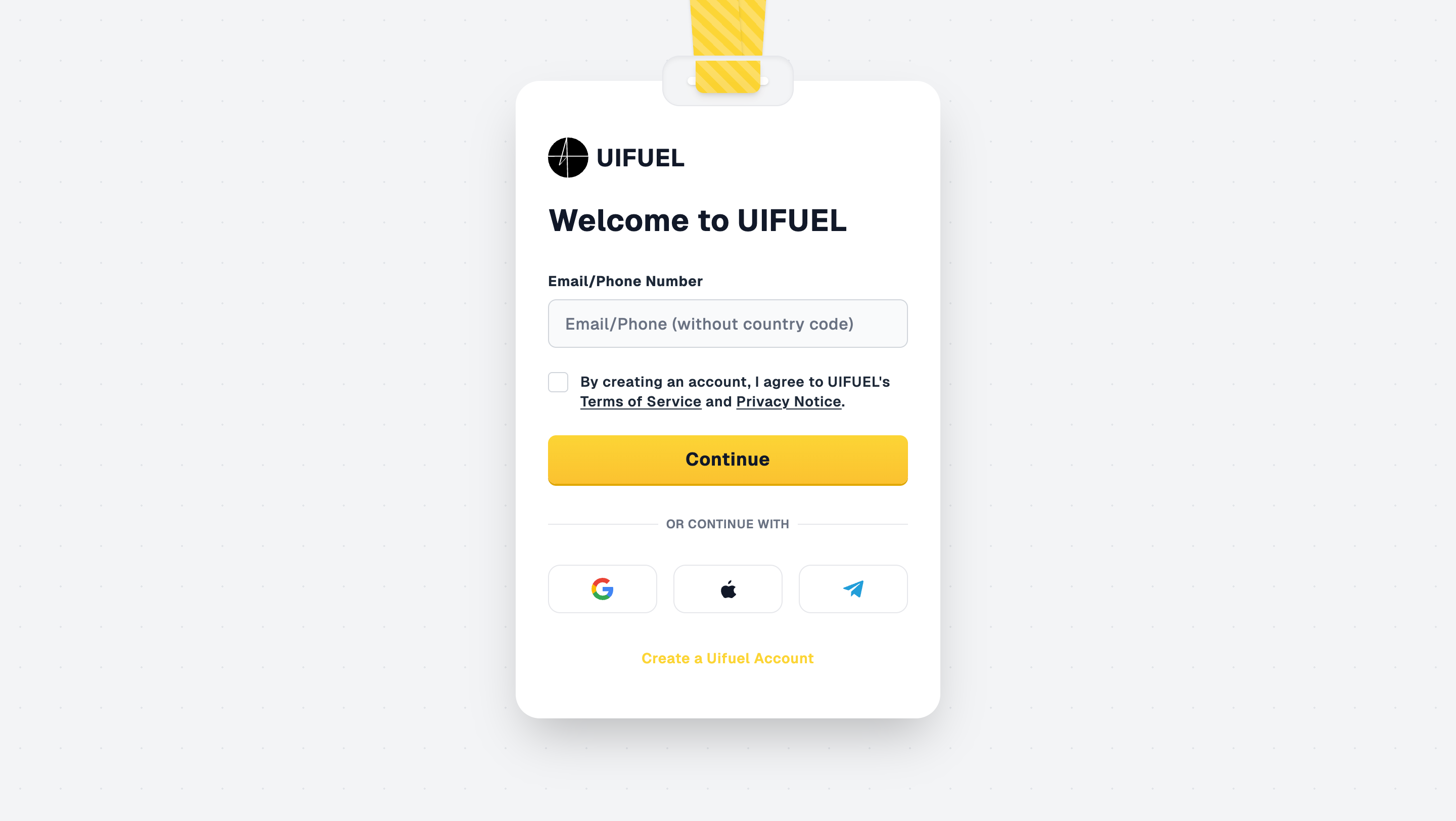 Modern Authentication Card UI with Email, Phone & Social Login