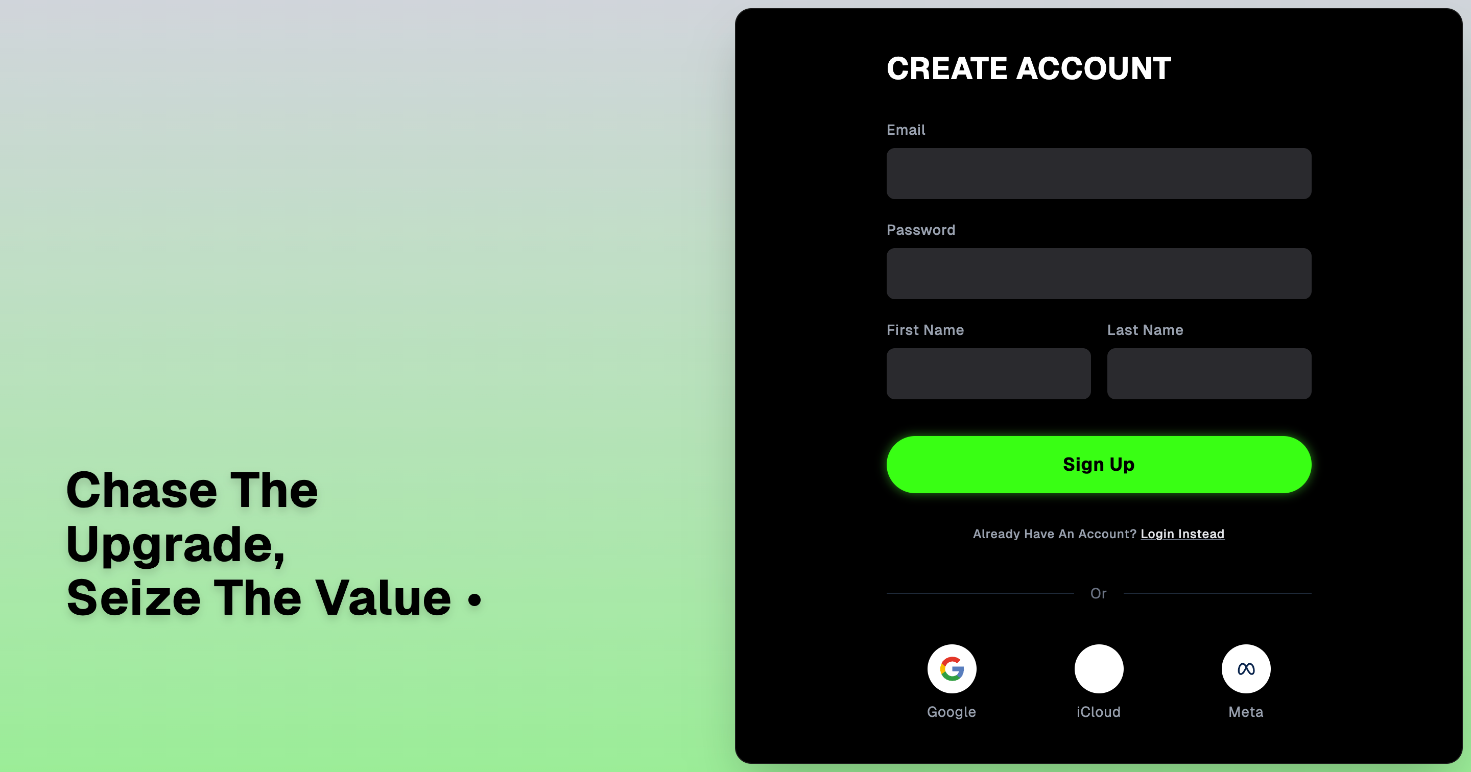 Dark Mode Signup UI with Split Layout & Social Auth Using Tailwind CSS