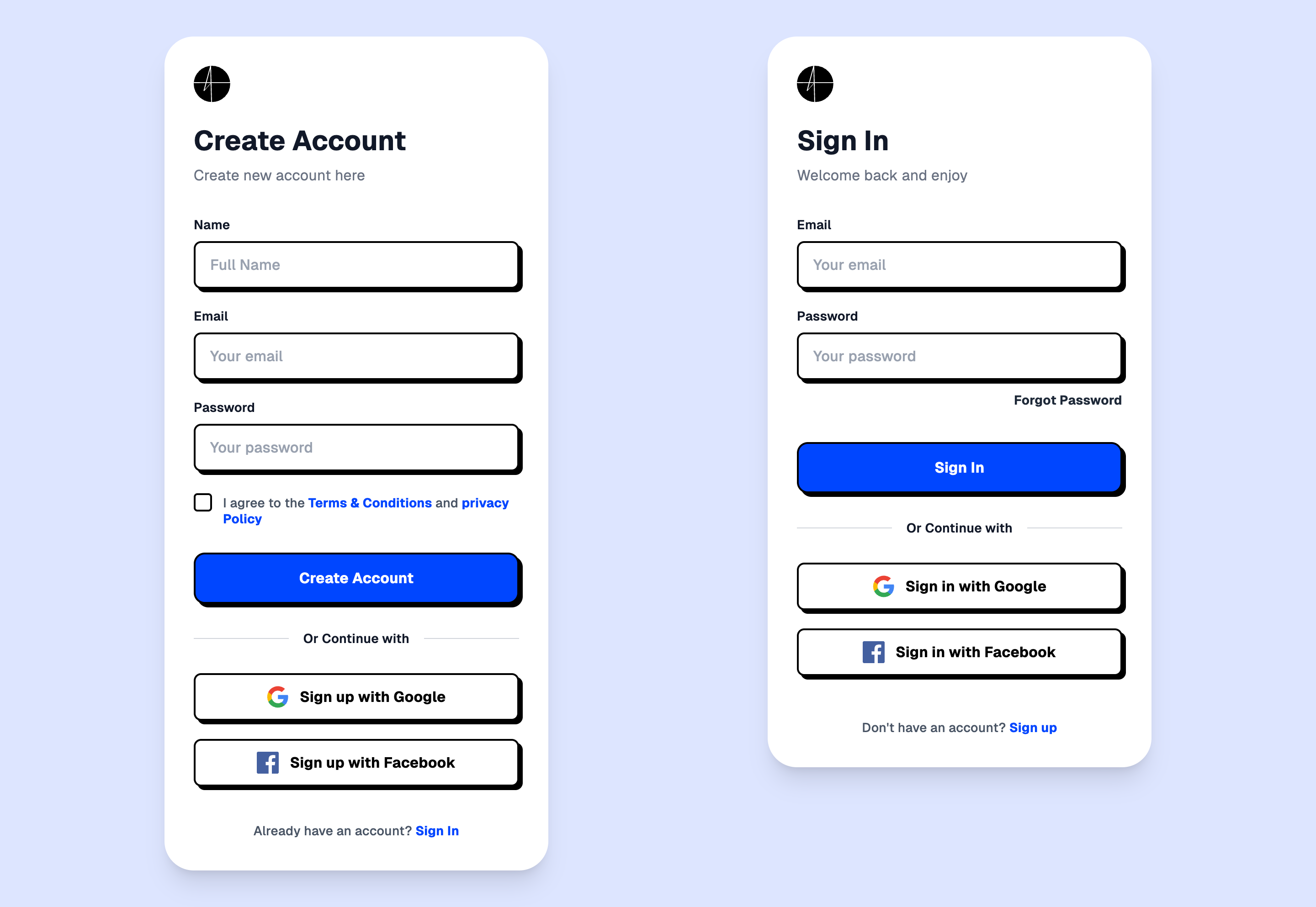 Clean Signup & Login UI with Social Authentication Using Tailwind CSS