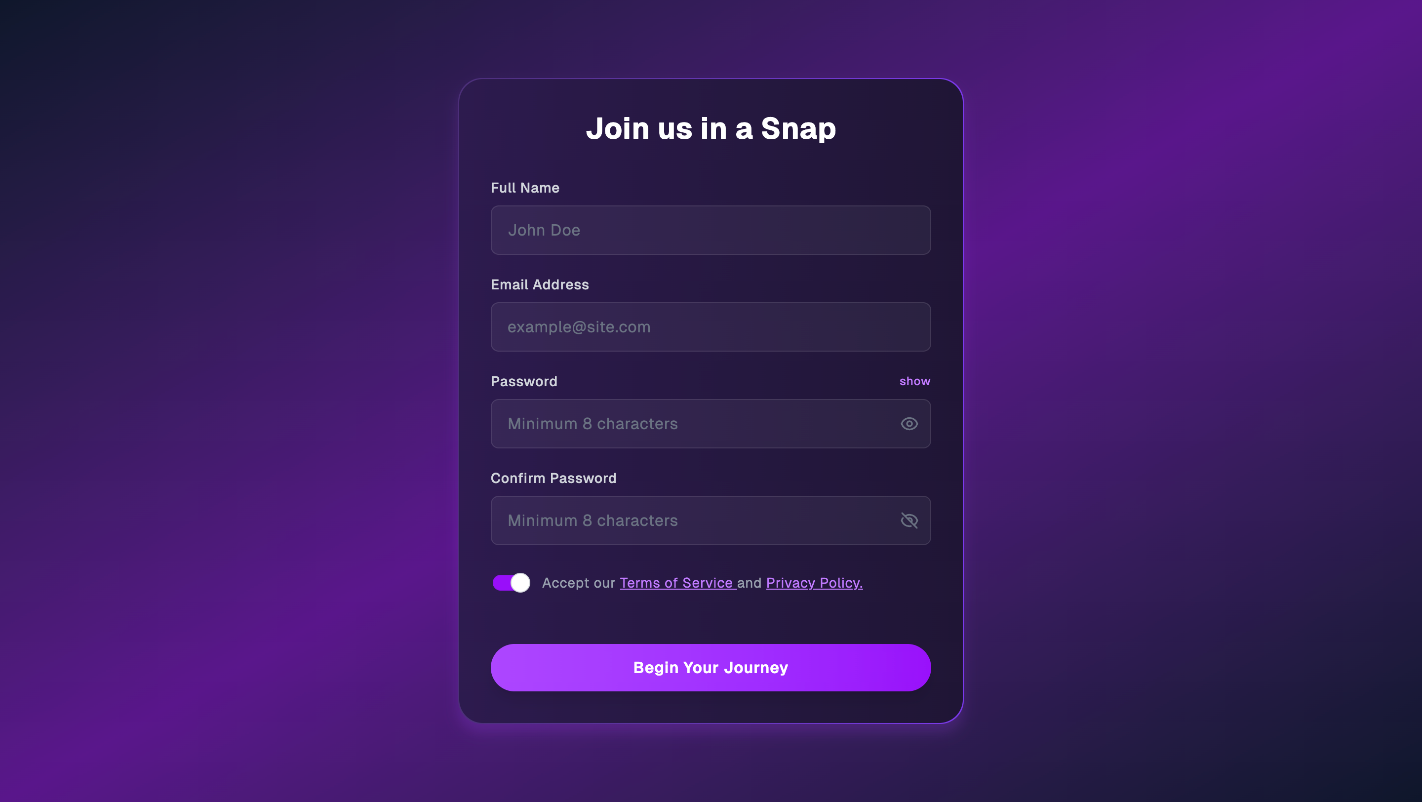 Dark Mode Signup UI with Glassmorphism Using Tailwind CSS